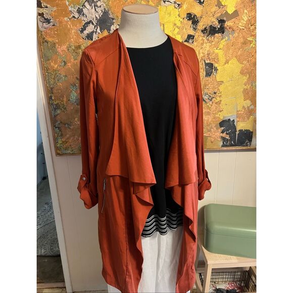 NWT Eliane Rose Burnt Orange Tencel Duster Asymmetrical Jacket XL - Picture 1 of 8